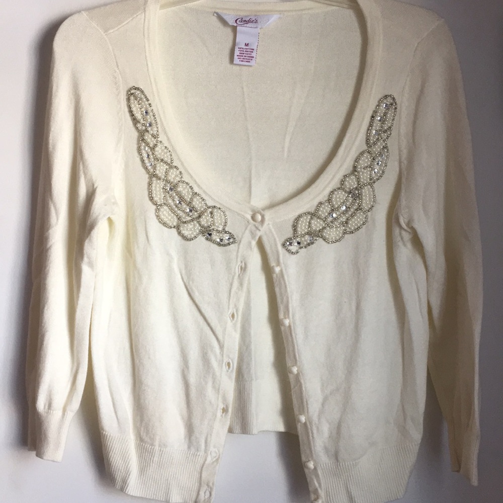 Cream cardigan with pearl detail
